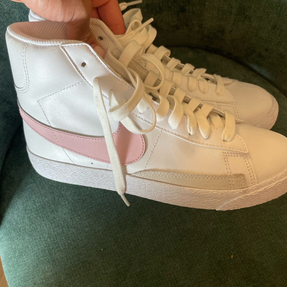 White and Pink High-Top Sneakers